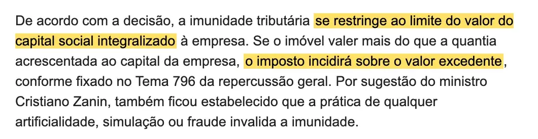 Trecho da notícia do STF sobre o excedente